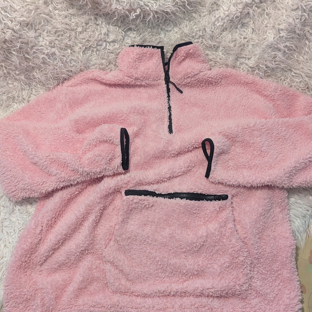 No Boundaries Pink Teddy Jacket with Black Trim